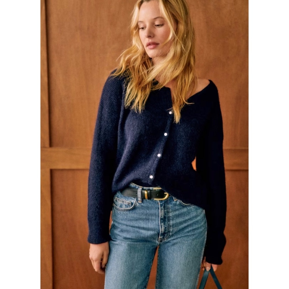 EUC Sezane Gaspard Mohair Alpaca Cardigan Navy Blue Small